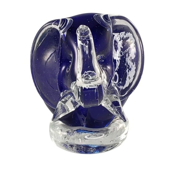 Bohemian Art Glass Blue Elephant Paperweight Figurine Handmade Czech Republic - Picture 3 of 8